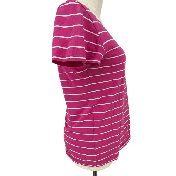 Ralph Lauren Sport Pink White Striped V Neck Short Sleeve Cotton T Shirt Top S - Picture 6 of 8